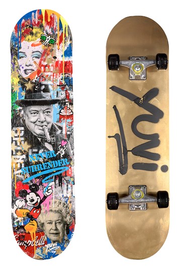 Never Surrender Skateboard! by Yuvi - Mixed Media Sculpture